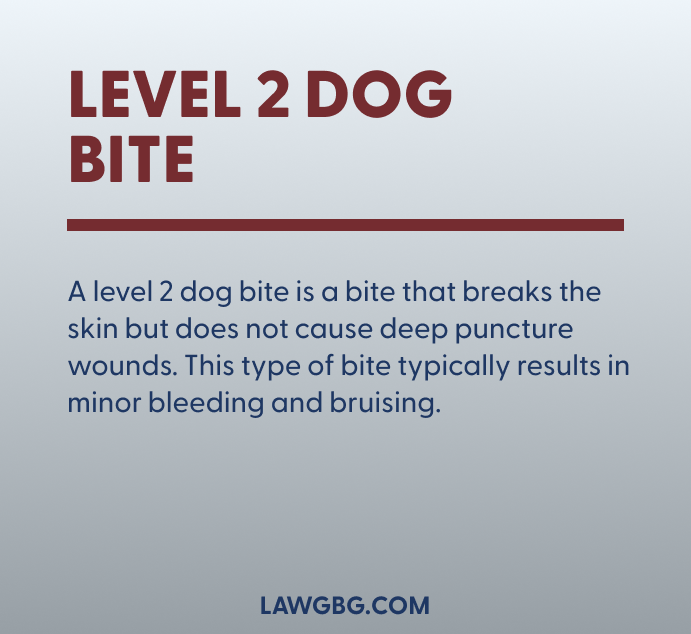 Infographic defining a level 2 dog bite as one that breaks the skin but causes minor bleeding and bruising.